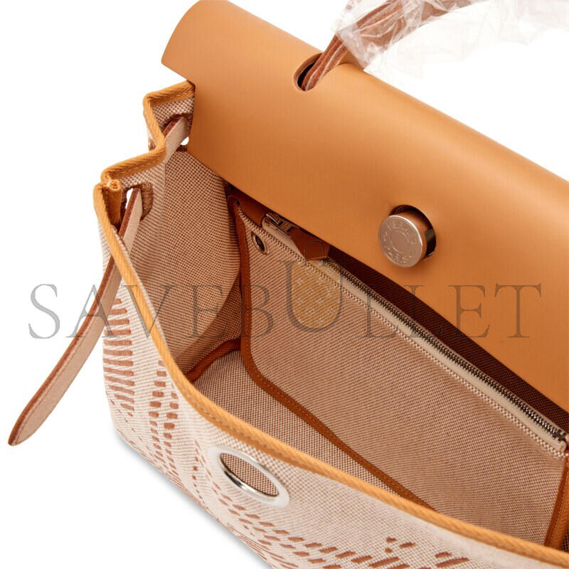 HERMÈS GOLD VACHE HUNTER AND TOILE BRIDES DE GALA HERBAG 31 PALLADIUM HARDWARE (31*26*11.5cm)